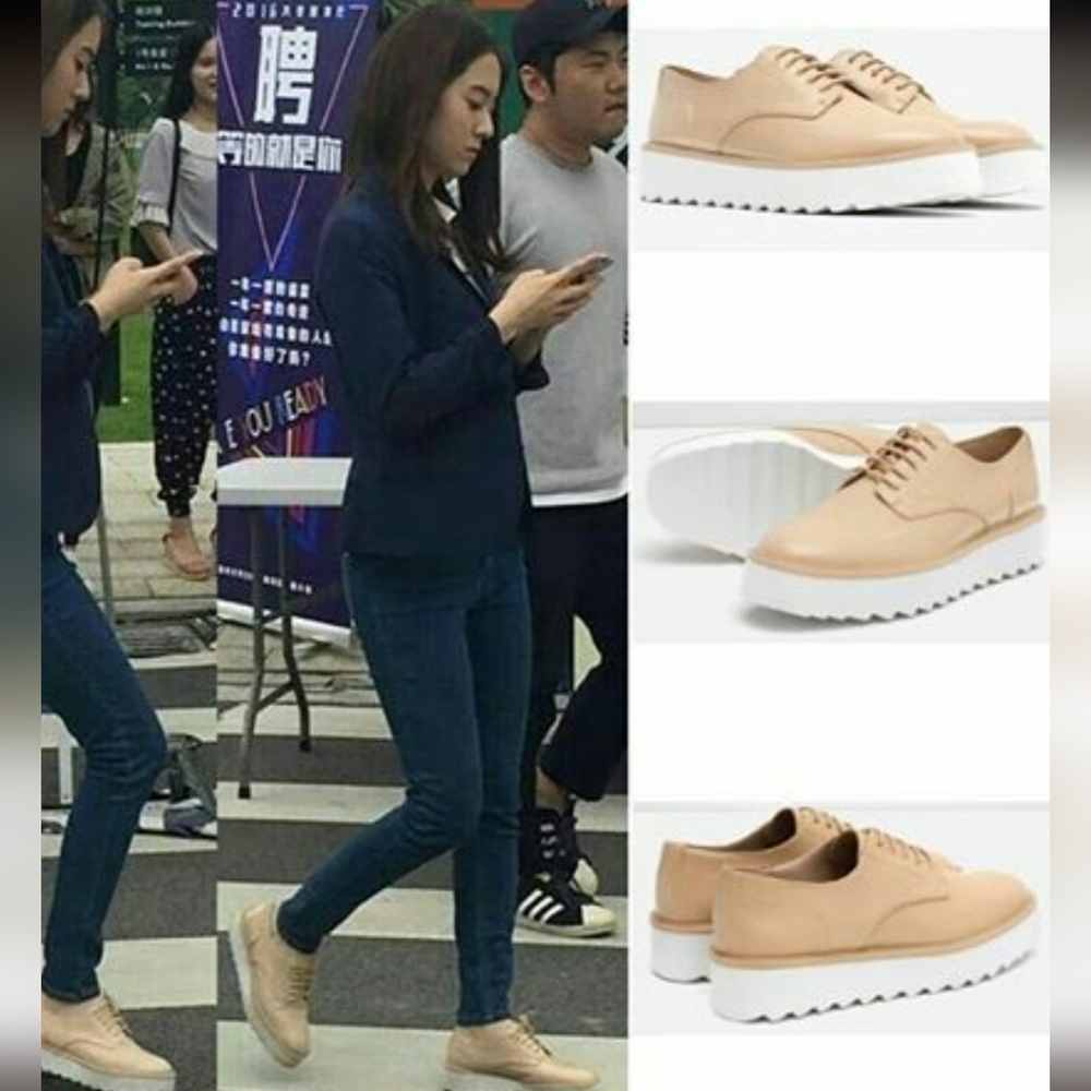 Zara Basic Collection Beige Platform Brouges Oxfo… - image 2